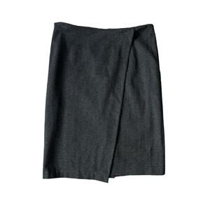 Carmen Marc Valvo Gray Ponte Knit Faux Wrap Pencil Skirt 14 L Large